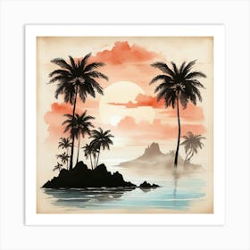 Boho Art Romantic island silhouette Art Print