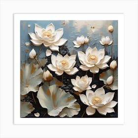 Pattern with White Lotus flowers 1 Art Print