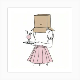 Girl With A Cardboard Box On Her Head Art Print