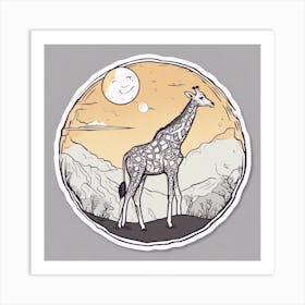 Sticker Art Design, Giraffe Howling To A Full Moon, Kawaii Illustration, White Background, Flat Colo Art Print