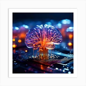 Artificial Brain On A Circuit Board Art Print