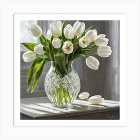 White Tulips In A Vase Art Print