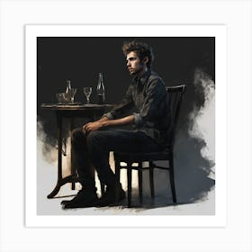 Man Sitting At A Table Art Print