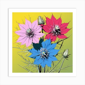 Andy Warhol Style Pop Art Flowers Love In A Mist Nigella 1 Square Art Print