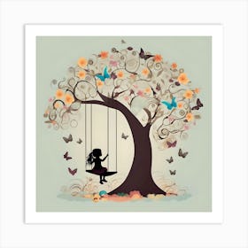 Little Girl On The Swing Under The Tree Art Print