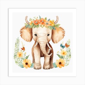 Floral Baby Mammoth Nursery Illustration (26) Art Print