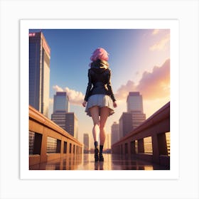 Anime Girl Walking On A Bridge Art Print