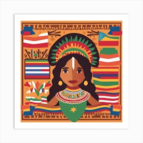 Girl With Flags Art Print