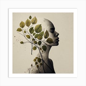  Silhouette of a bald girl with wild vine in a gothic style. Art Print