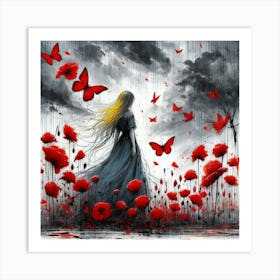 Poppies And Butterflies 5 Art Print