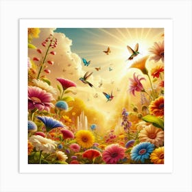 Hummingbirds In The Garden Art Print