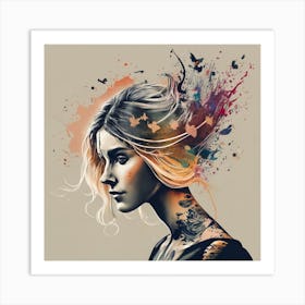 Portrait Of A Woman With Butterflies Art Print