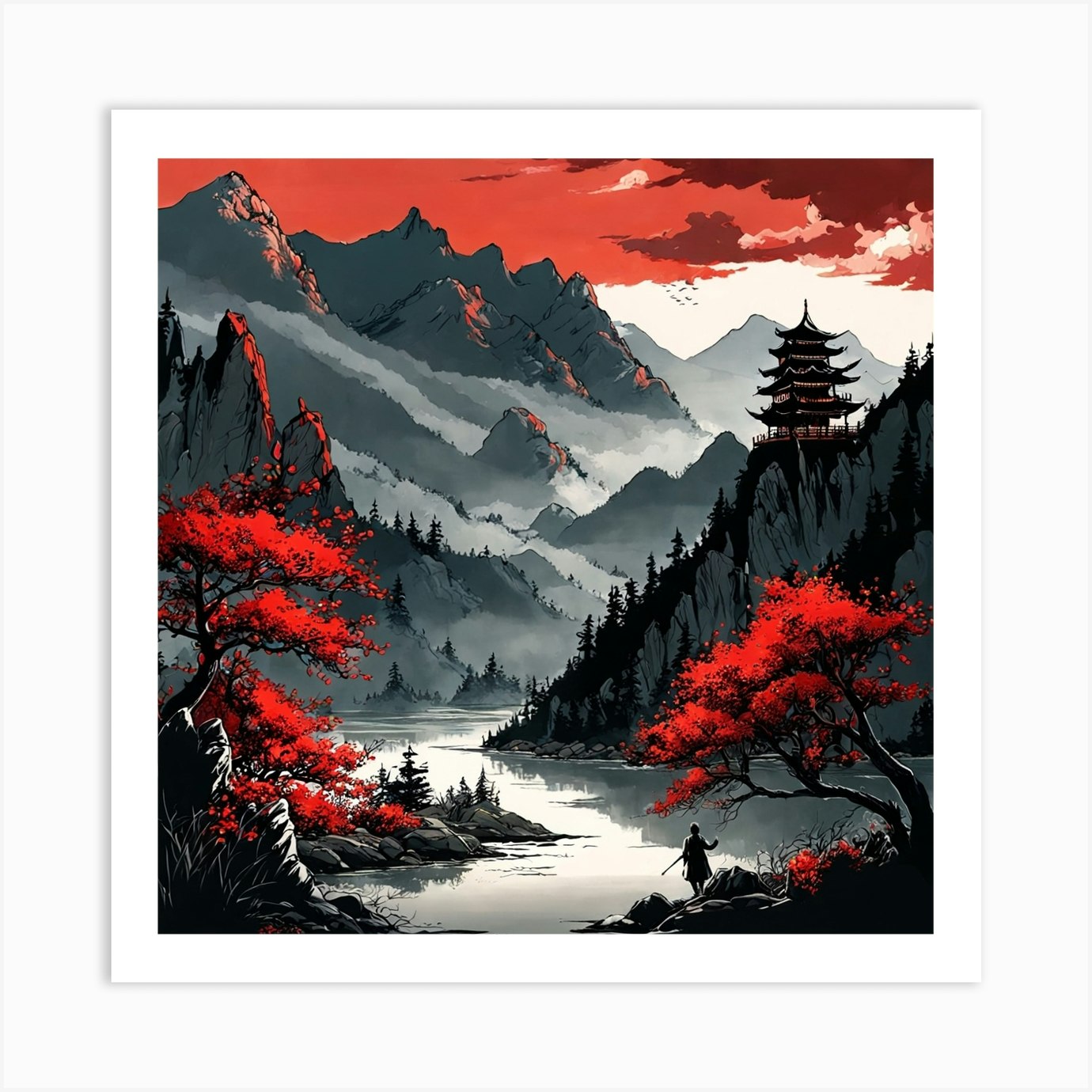 Chinese Landscape Ink Painting Mountains Graphic by 1xMerch