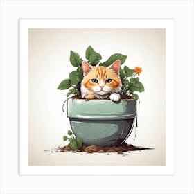 Cat In A Pot Art Print