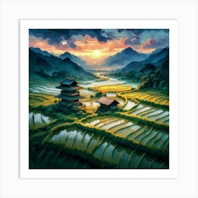 Beautiful views of rice fields, close to the river and surrounded by mountains, 20 Art Print