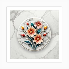 Flowers On Marble Art Print