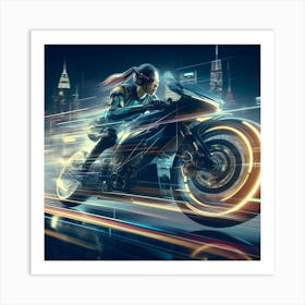 Futuristic Woman On A Motorcycle t- shirt Art Print