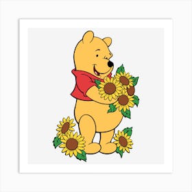 Winnie The Pooh Sunflowers Art Print
