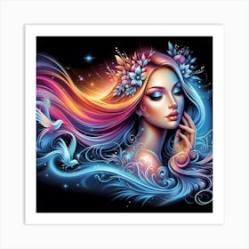 Beautiful Girl With Colorful Hair 1 Art Print