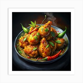 Spicy Chicken Bites With Chili Peppers Art Print