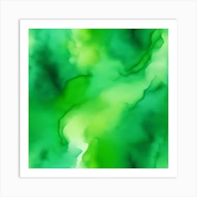 Beautiful emerald lime abstract background. Drawn, hand-painted aquarelle. Wet watercolor pattern. Artistic background with copy space for design. Vivid web banner. Liquid, flow, fluid effect. Art Print