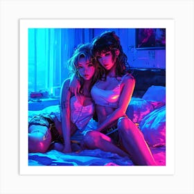 Two Girls On A Bed 1 Art Print