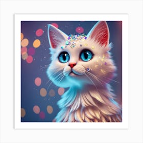 Cartoon Character A White Cat With A Silver Coat (3) Art Print