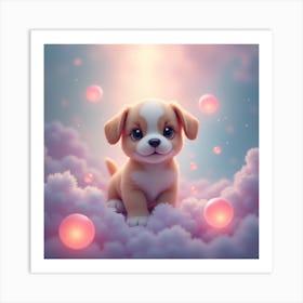 Cute Puppy In The Clouds Art Print