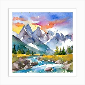 Watercolor Of Mountains 1 Art Print