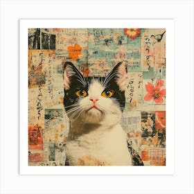 Vintage Cat On Paper 3 Art Print