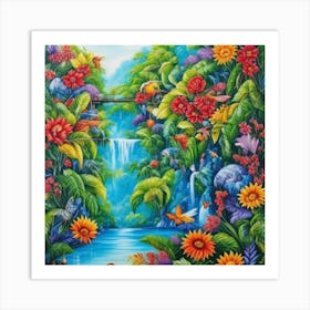 Waterfall In The Jungle 11 Art Print