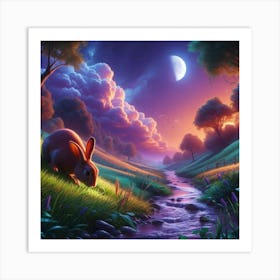 Rabbit Eating Grass Realistic Hd 4 Art Print