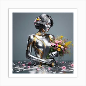 Woman Holding Flowers 3 Art Print