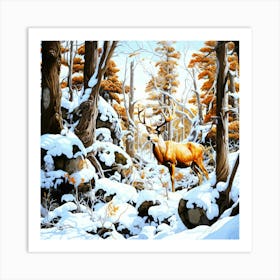 Woodlands Alberta - Deer In Snow Art Print