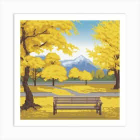 Outdoors Autumn Park Bench With Yellow Art Print