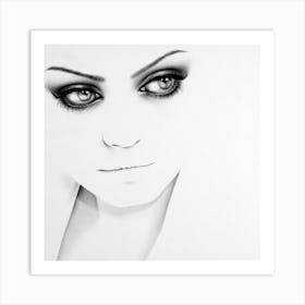 Mila Kunis Pencil Drawing Portrait Minimal Black and White Art Print