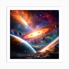 Galaxy And Planets In Space Art Print