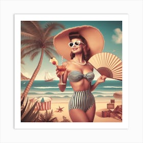 Retro Woman In Bikini Art Print