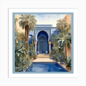 Jardin Majorelle Morocco Modern Blue Illustration Art 1 Art Print