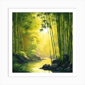 A Stream In A Bamboo Forest At Sun Rise Square Composition 166 Art Print