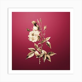 Gold Botanical Common Rose of India on Viva Magenta Art Print