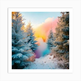 Firefly Winter, Forest, Smoke, Baby Blue, Pink, Yellow, Light Magenta, Art, 4k, Resolution, Photorea Art Print