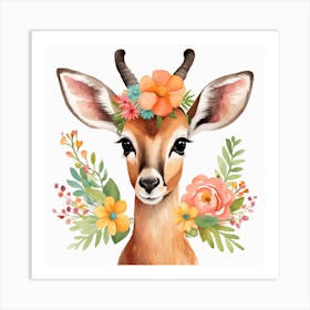 Floral Baby Antelope Nursery Illustration (54) Art Print