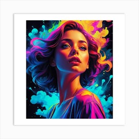 BeautifulGirl With Colorful Hair Art Print