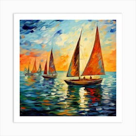 Sailboats At Sunset 25 Art Print