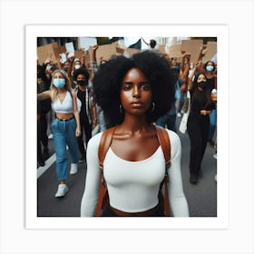 Black Woman In Front Of Protesters Art Print