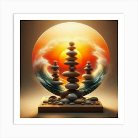 Zen balancing stones at sunset Art Print