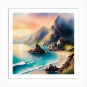 Landscape Sea, Mountains Art Print