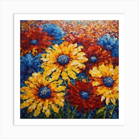 Pointillist on canvas "Flower of Daisies" 6 Art Print