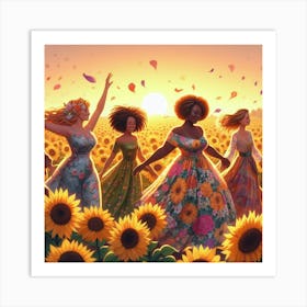 Women In Sunflowers Art Print